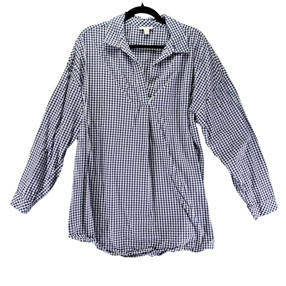 J. Jill Shirt Womens XL Tall Navy Blue Gingham Long Sleeve Blouse - Picture 1 of 9
